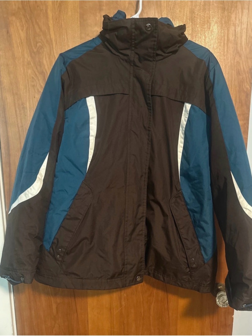 St. John's Bay Black and Teal Ski Jacket with White Accents